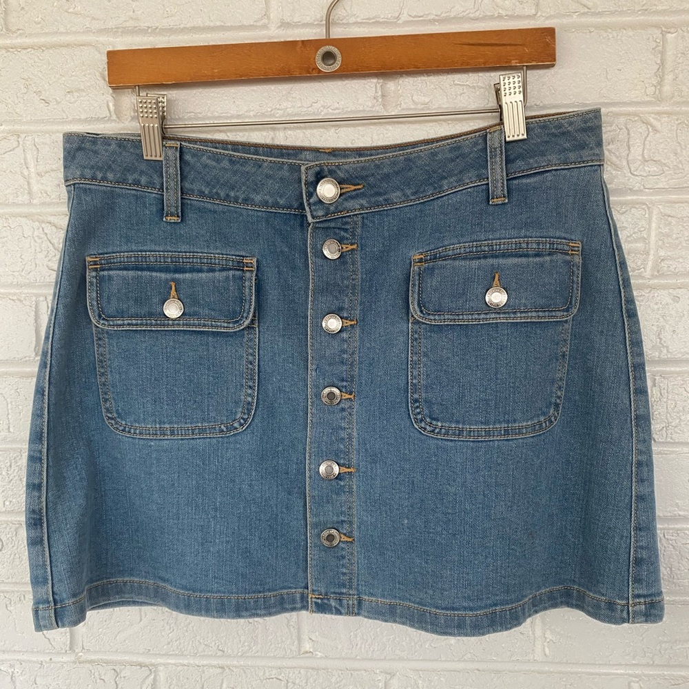 Button Front Denim Skirt